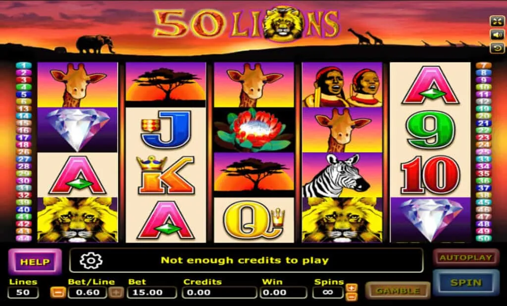 ภาพตัวอย่างเกมสล็อต Fifty Lions